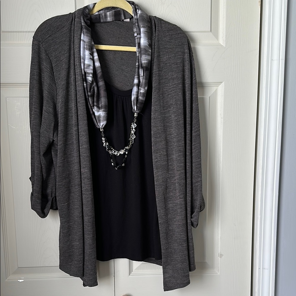 Kim Rogers Gray and Black blouse with Cardigan Sweater NWOT 3X